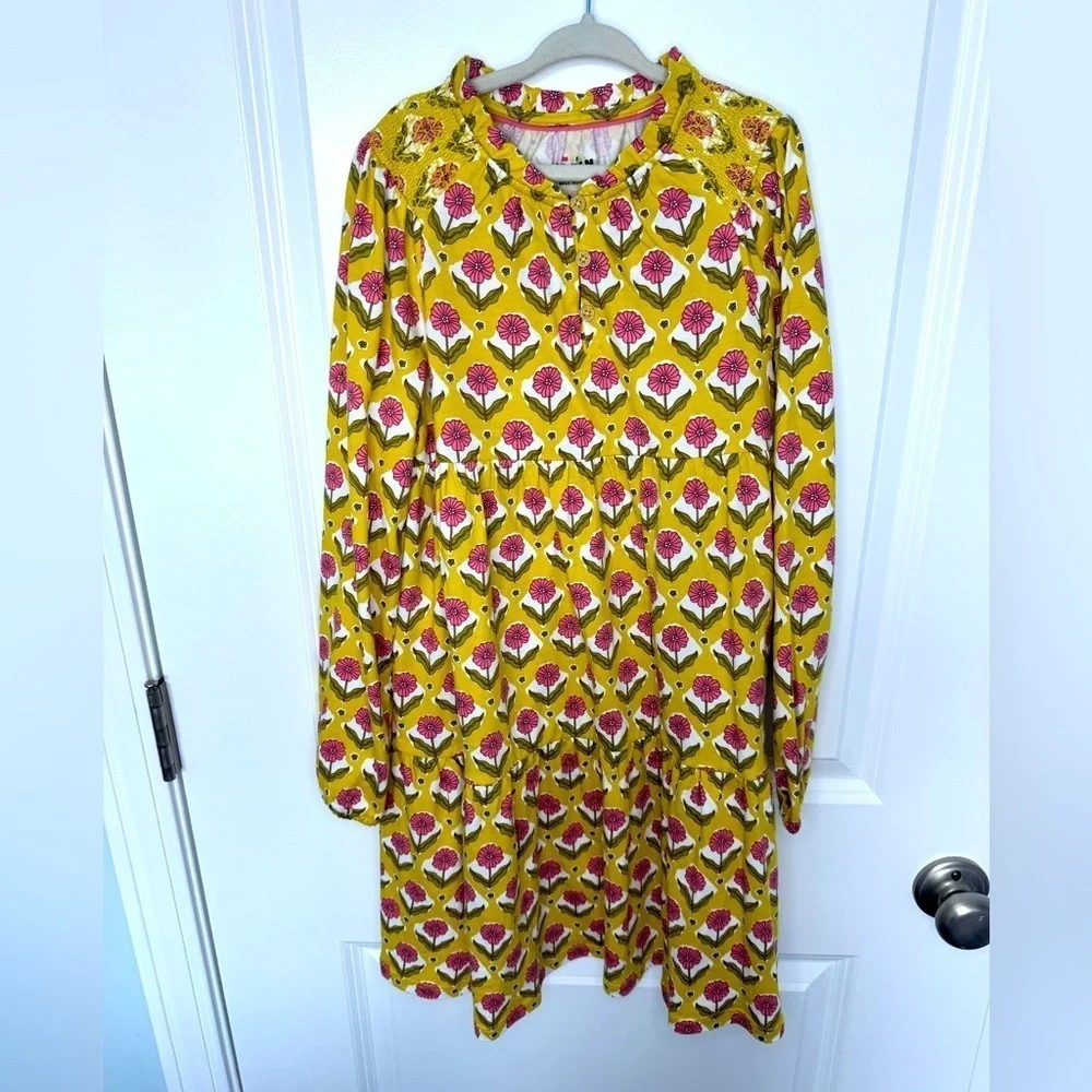 Mini Boden Kids’ Floral Long Sleeve Cotton Tiered Dress Size 8-9Y